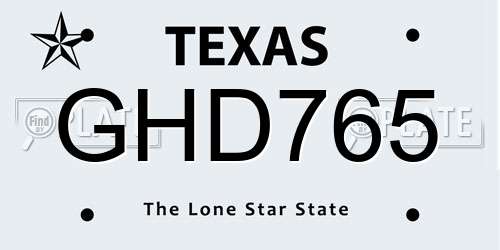 GHD765 Texas License Plate