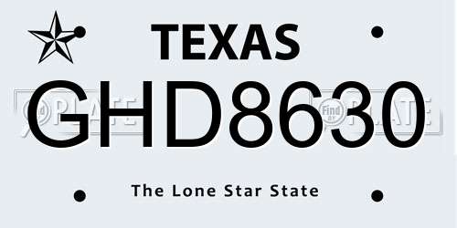 GHD8630 Texas License Plate