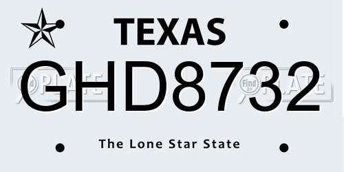 GHD8732 Texas License Plate