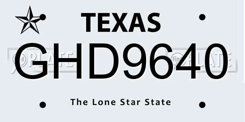 GHD9640 Texas License Plate