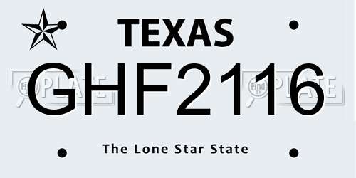 GHF2116 Texas License Plate