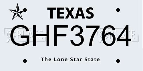 GHF3764 Texas License Plate