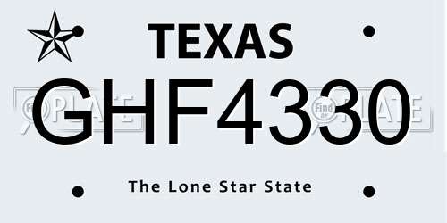 GHF4330 Texas License Plate