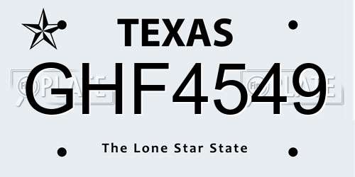 GHF4549 Texas License Plate