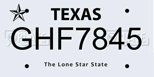 GHF7845 Texas License Plate