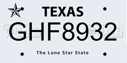 GHF8932 Texas License Plate