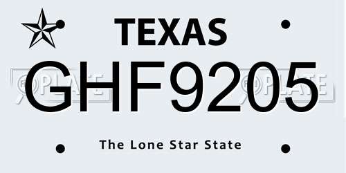 GHF9205 Texas License Plate