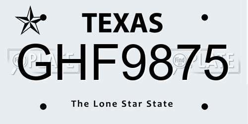 GHF9875 Texas License Plate