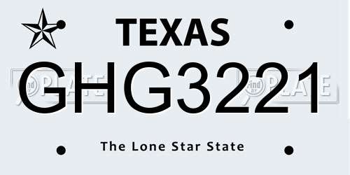 GHG3221 Texas License Plate