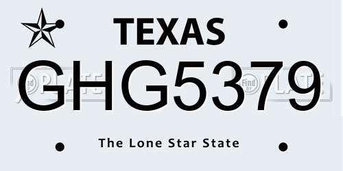 GHG5379 Texas License Plate