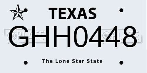 GHH0448 Texas License Plate