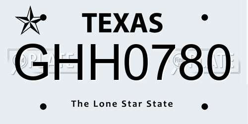 GHH0780 Texas License Plate