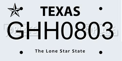 GHH0803 Texas License Plate