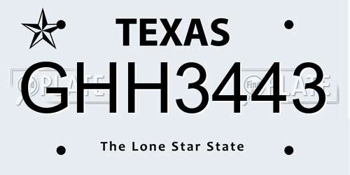 GHH3443 Texas License Plate