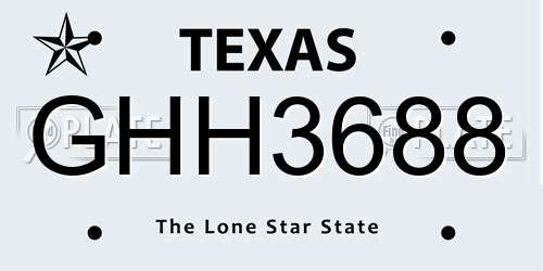GHH3688 Texas License Plate