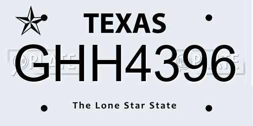 GHH4396 Texas License Plate