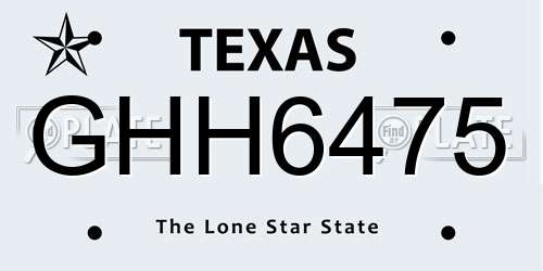GHH6475 Texas License Plate