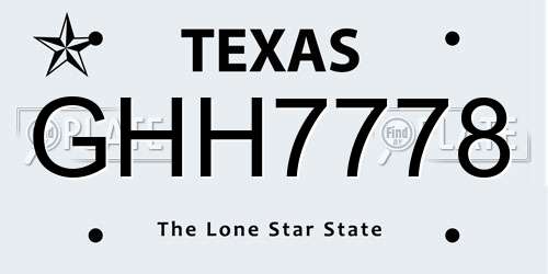 GHH7778 Texas License Plate