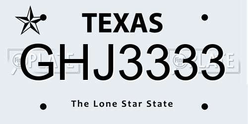 GHJ3333 Texas License Plate