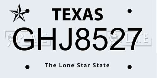 GHJ8527 Texas License Plate