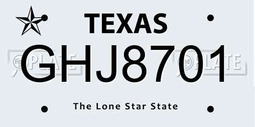 GHJ8701 Texas License Plate