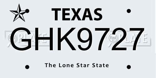 GHK9727 Texas License Plate