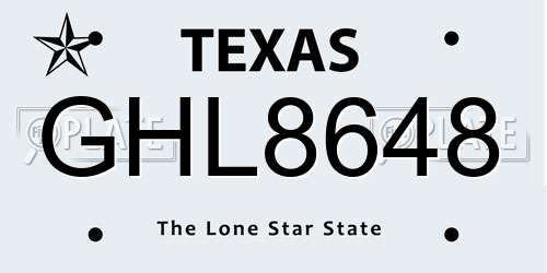 GHL8648 Texas License Plate