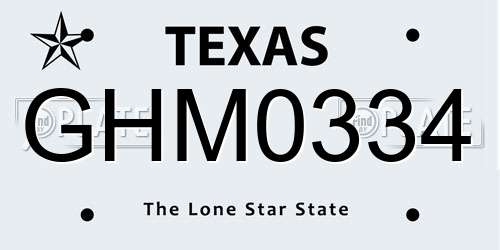 GHM0334 Texas License Plate