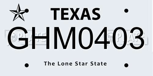 GHM0403 Texas License Plate