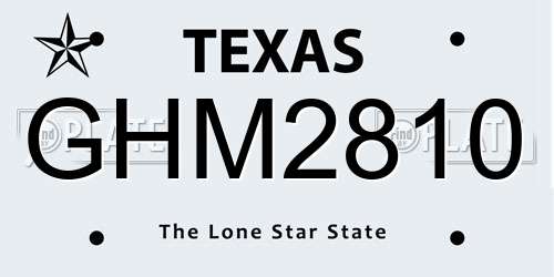 GHM2810 Texas License Plate