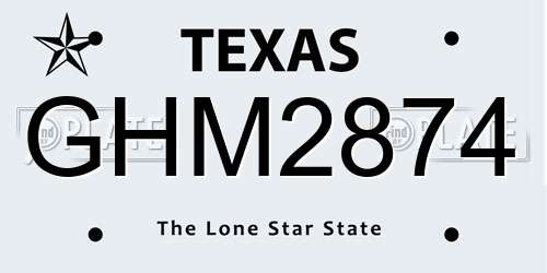 GHM2874 Texas License Plate