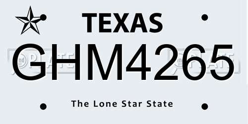 GHM4265 Texas License Plate