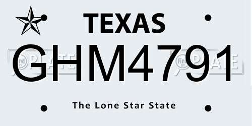 GHM4791 Texas License Plate