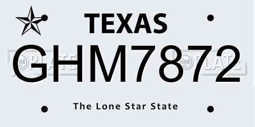 GHM7872 Texas License Plate