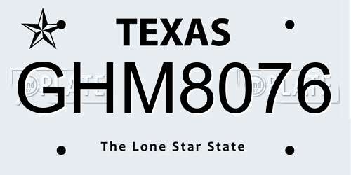 GHM8076 Texas License Plate