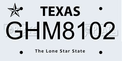 GHM8102 Texas License Plate