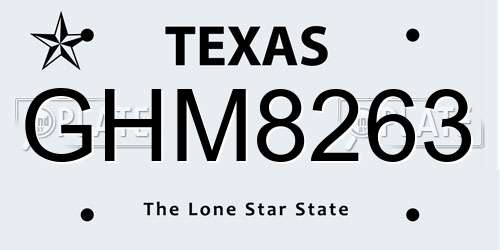 GHM8263 Texas License Plate