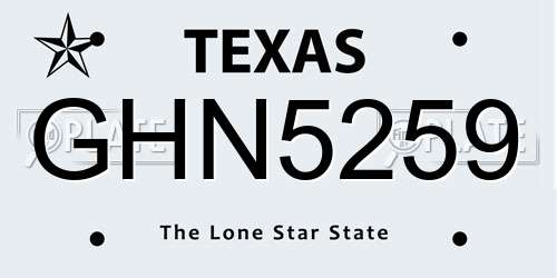 GHN5259 Texas License Plate