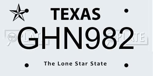 GHN982 Texas License Plate