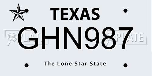 GHN987 Texas License Plate