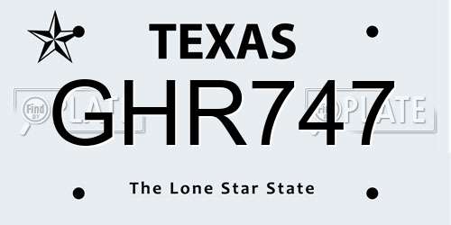 GHR747 Texas License Plate