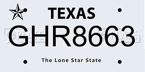 GHR8663 Texas License Plate