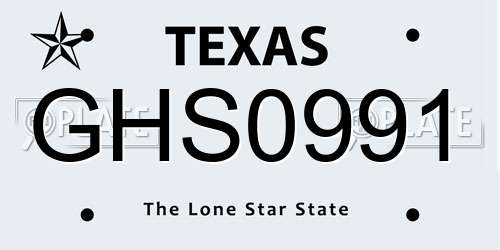 GHS0991 Texas License Plate