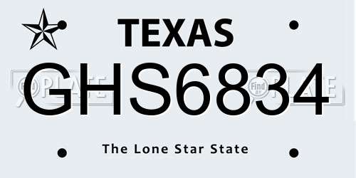 GHS6834 Texas License Plate