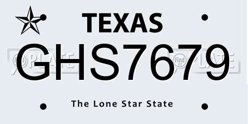 GHS7679 Texas License Plate