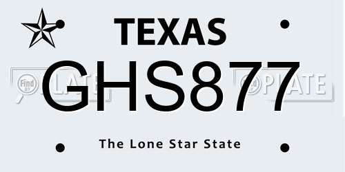 GHS877 Texas License Plate