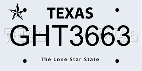 GHT3663 Texas License Plate