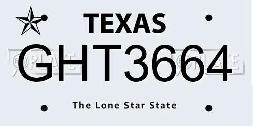 GHT3664 Texas License Plate