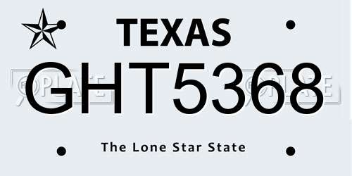 GHT5368 Texas License Plate