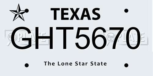 GHT5670 Texas License Plate